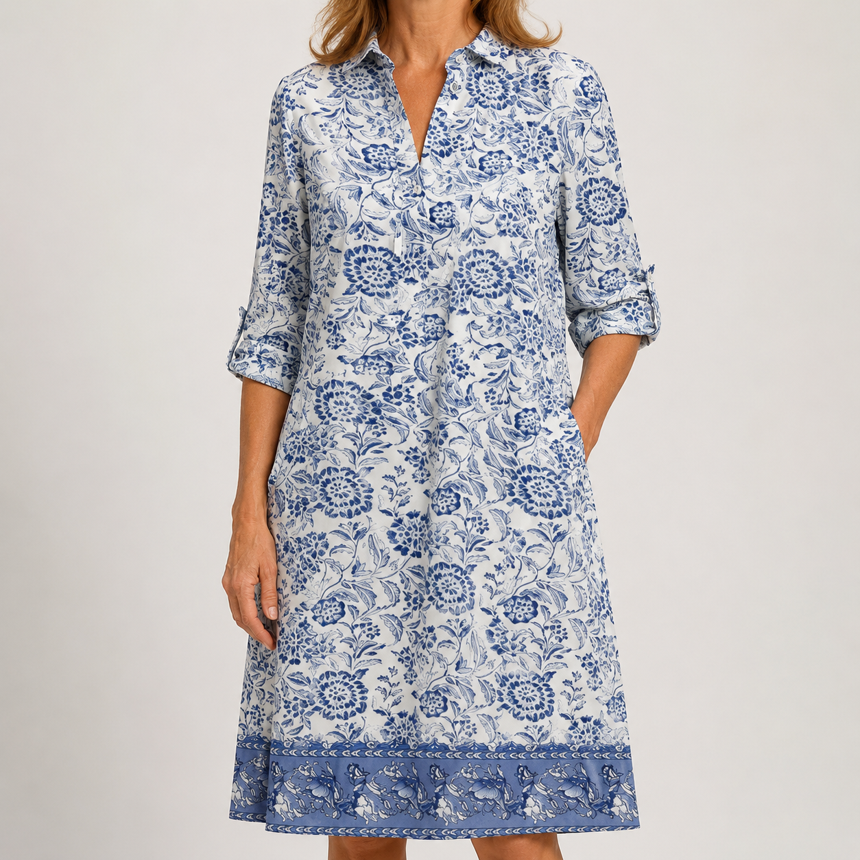 Vestido Ribete Botánico Azul