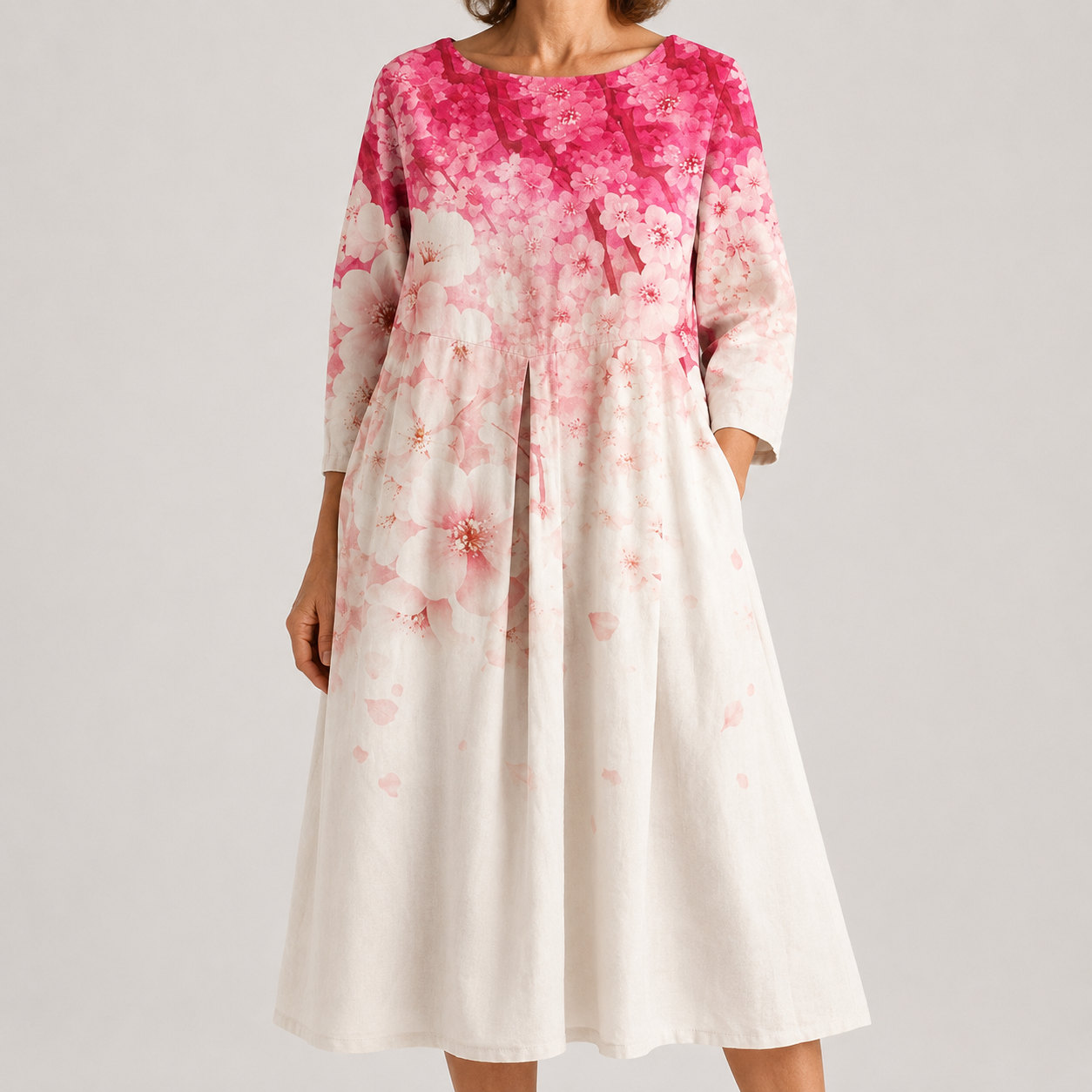 Vestido Midi Floral Rosa de Confort Elegante