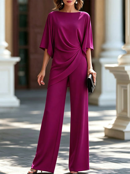 Genoveva | Conjunto de Blusa con Manga Capa y Pantalón Ancho