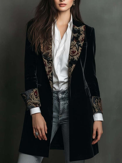 Leonor | Blazer Entallado con Estampado Barroco Negro