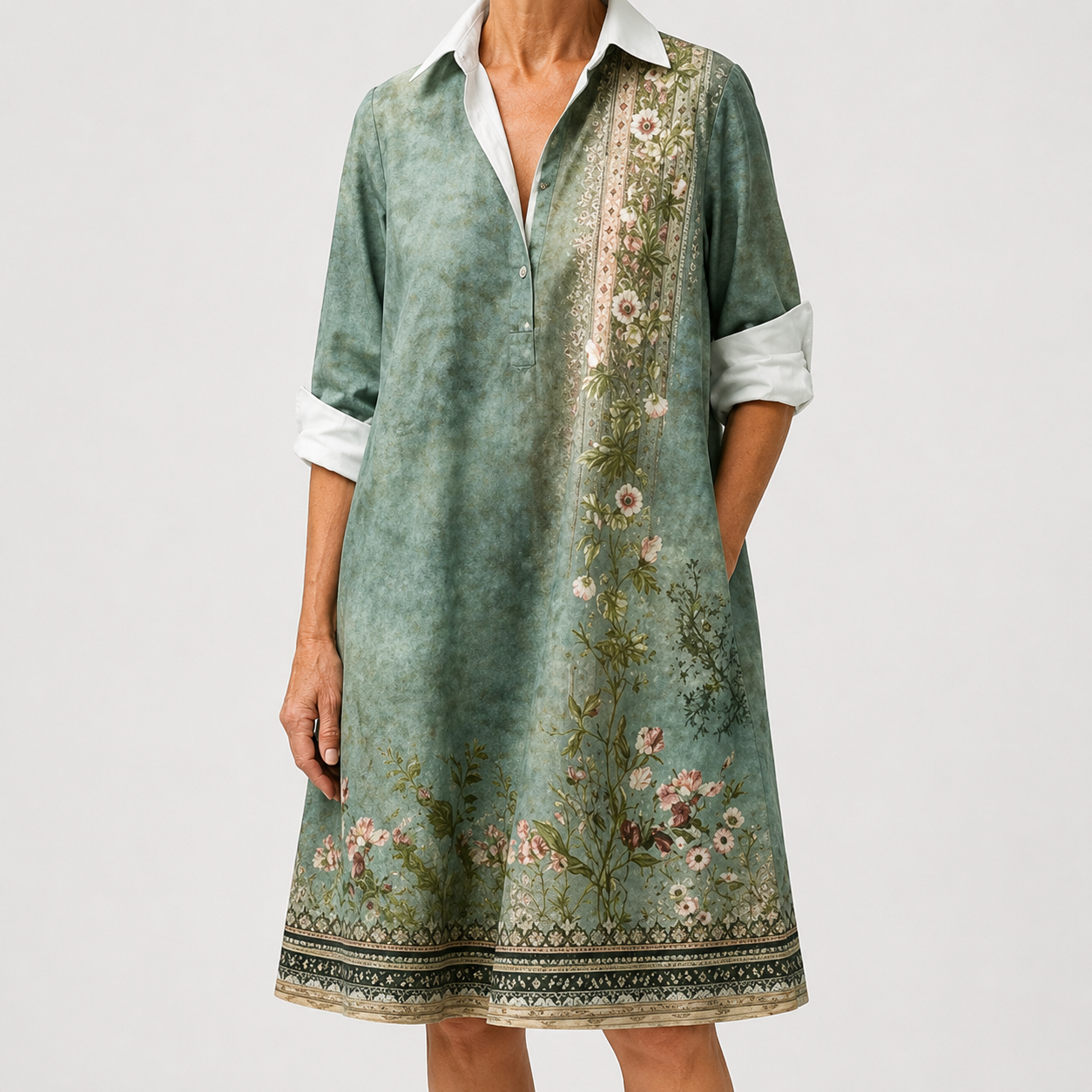 Vestido Ribete Floral Salvia