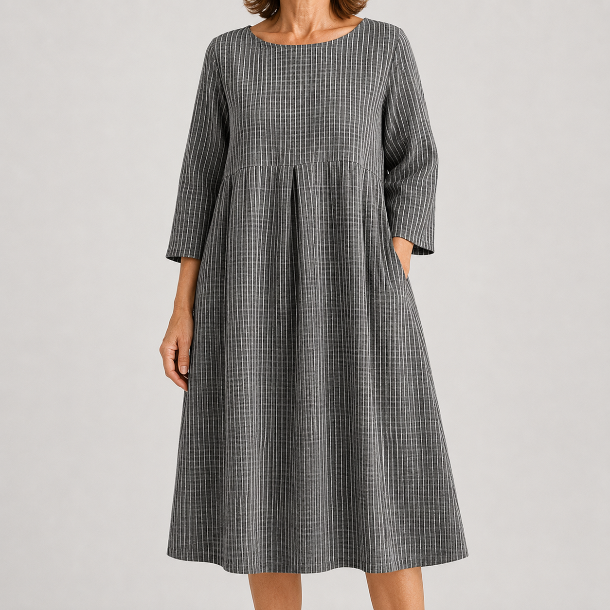 Vestido Suave de Rayas Elegantes con Bolsillos