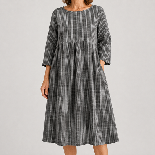 Vestido Suave de Rayas Elegantes con Bolsillos