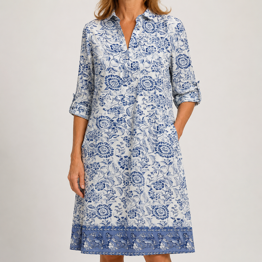 Vestido Ribete Botánico Azul