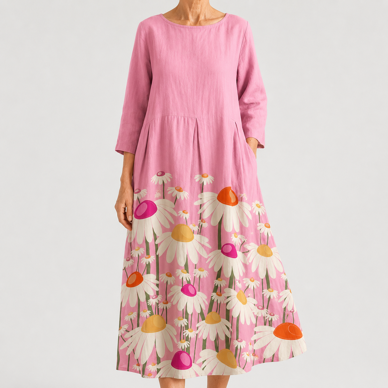 Vestido Maxi Rosa Floral de Confort Elegante