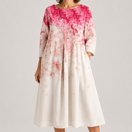 Vestido Midi Floral Rosa de Confort Elegante