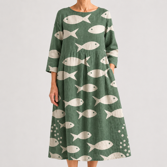 Vestido Midi Estampado Marino de Confort Natural