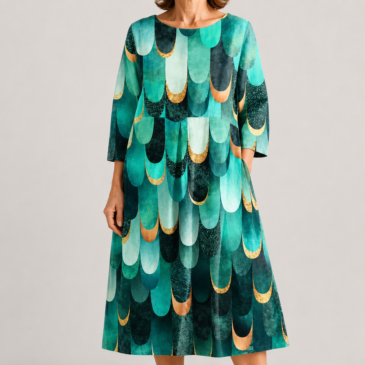 Vestido Midi Esmeralda de Estilo Elegante y Suave
