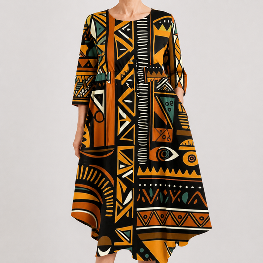 Vestido Midi Artístico con Estampado Geométrico