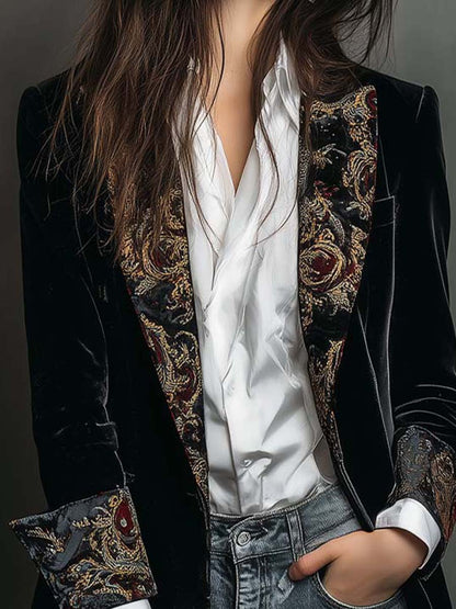Leonor | Blazer Entallado con Estampado Barroco Negro