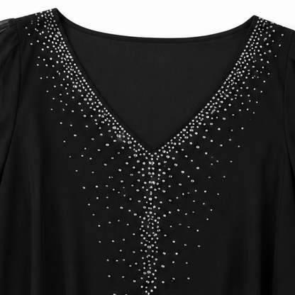 Joaquina | Vestido Midi de Invitada con Capa de Gasa y Escote en Pico