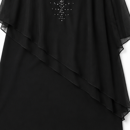 Joaquina | Vestido Midi de Invitada con Capa de Gasa y Escote en Pico