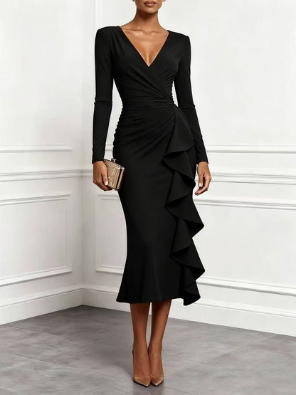 Florencia | Vestido Midi Cruzado con Volantes y Manga Larga