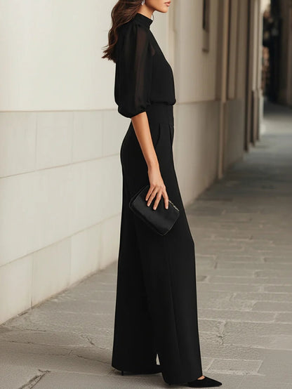 Violeta | Conjunto Negro de Top Fluido y Pantalón Ancho de Tiro Alto