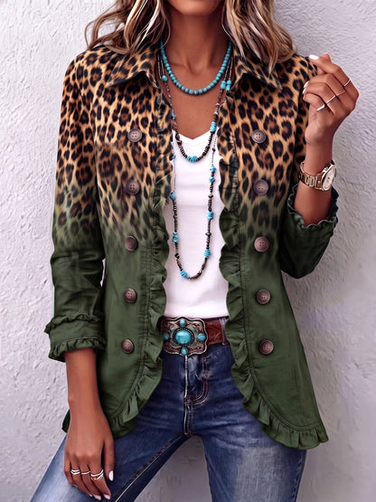 Casandra | Blazer de Leopardo Degradado con Volantes