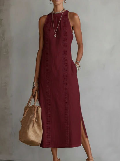 Jimena | Vestido Midi de Lino con Cuello Alto